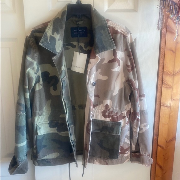 AllSaints NWT Finch Camo Button Close 100% Cotton Jacket Size US 10 - Picture 3 of 14